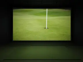 어두운 룸의 큰 스크린에 비친 깃대 꽂힌 그린 (연출 이미지)